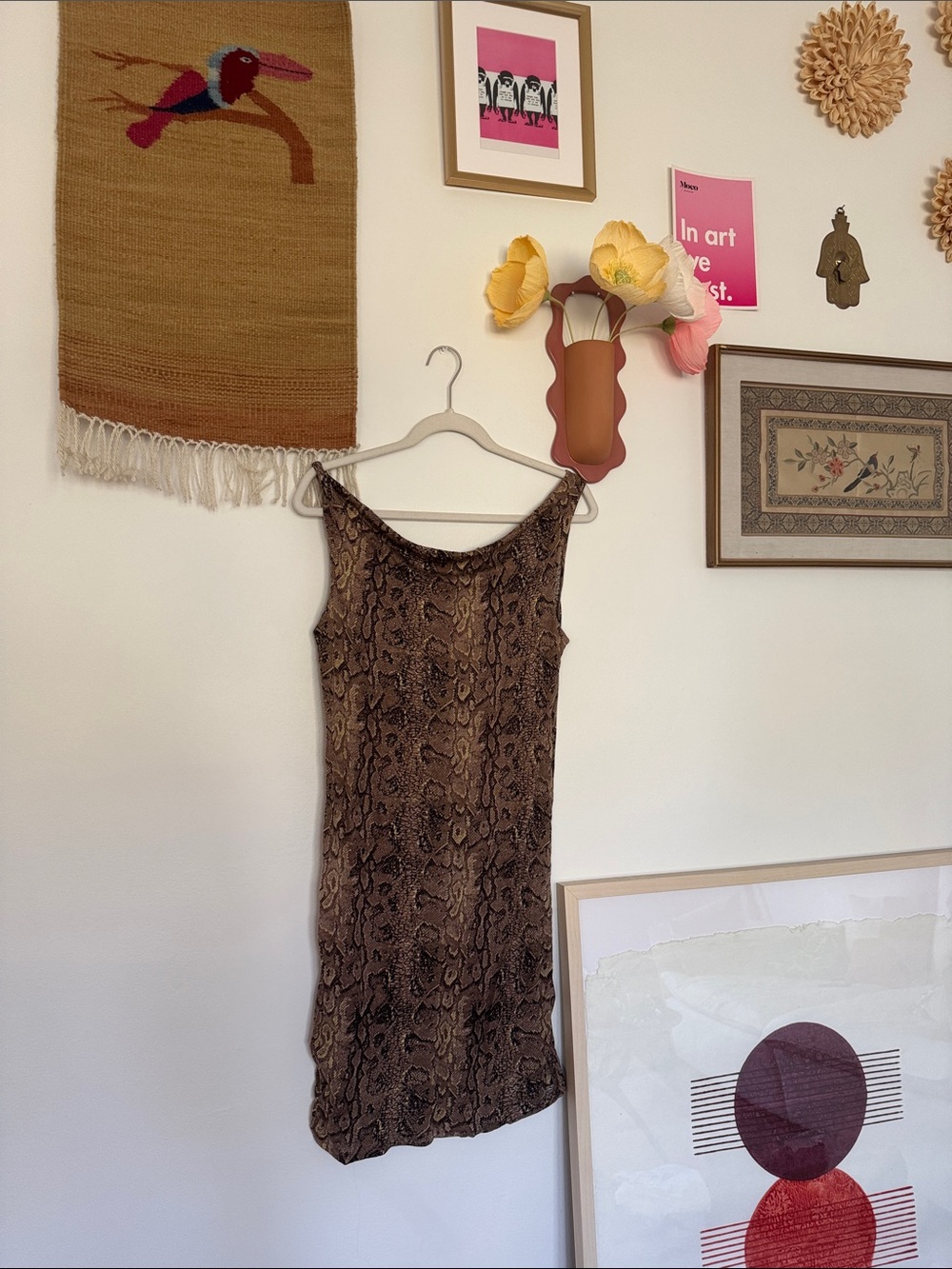 BCBG Brown Snake-Print Midi Slip Dress